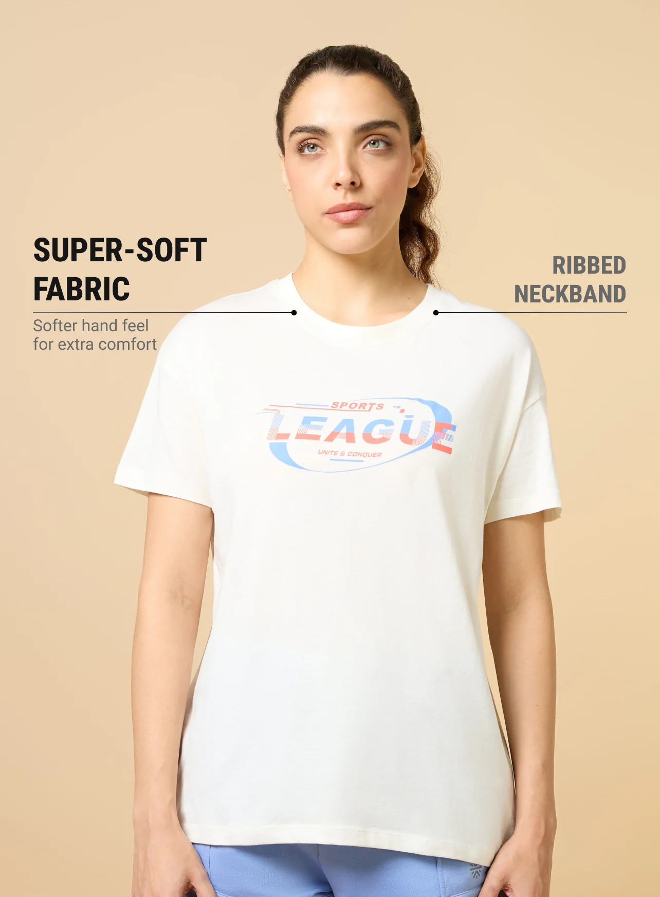 Women's Off white Sports League Relxed Graphic T-shirt - Image 4