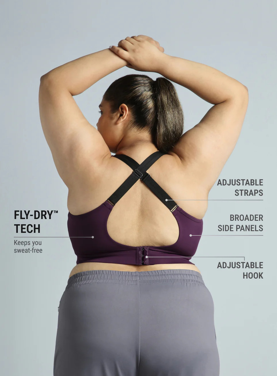 Women's Wine Adjustable Strap Training High Support Plus Size Sports Bra - Image 6