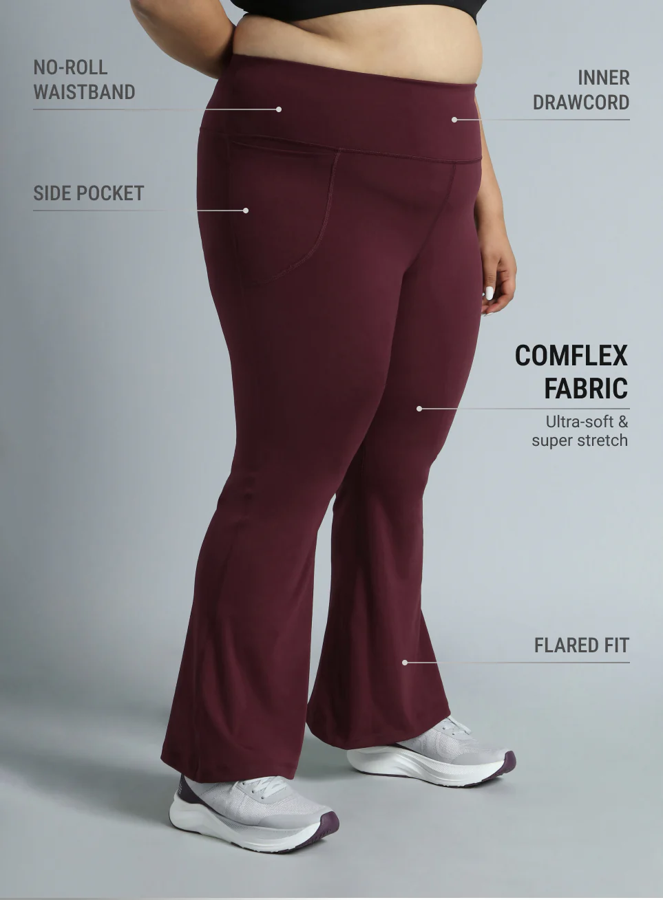 Women's Wine All format Training Plus Size Flared Pants - Image 5