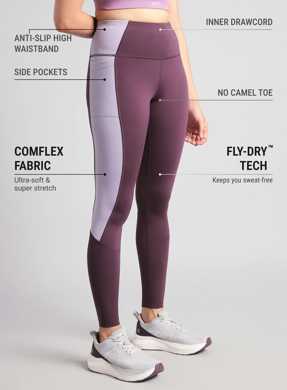 Women's Wine Colourblock Runner's Pro COMFlex Tights - Image 5