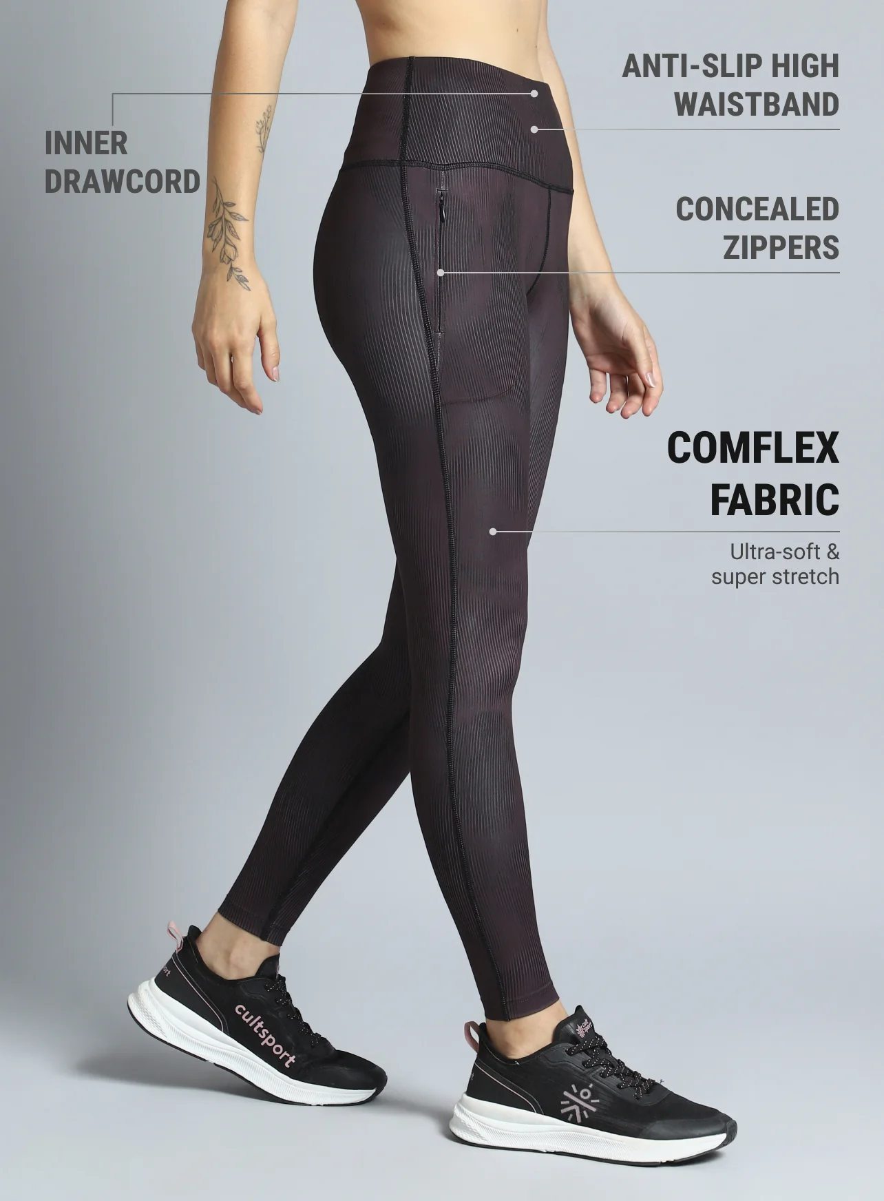 Women's Wine Urban Camo Running COMFlex Tights - Image 5