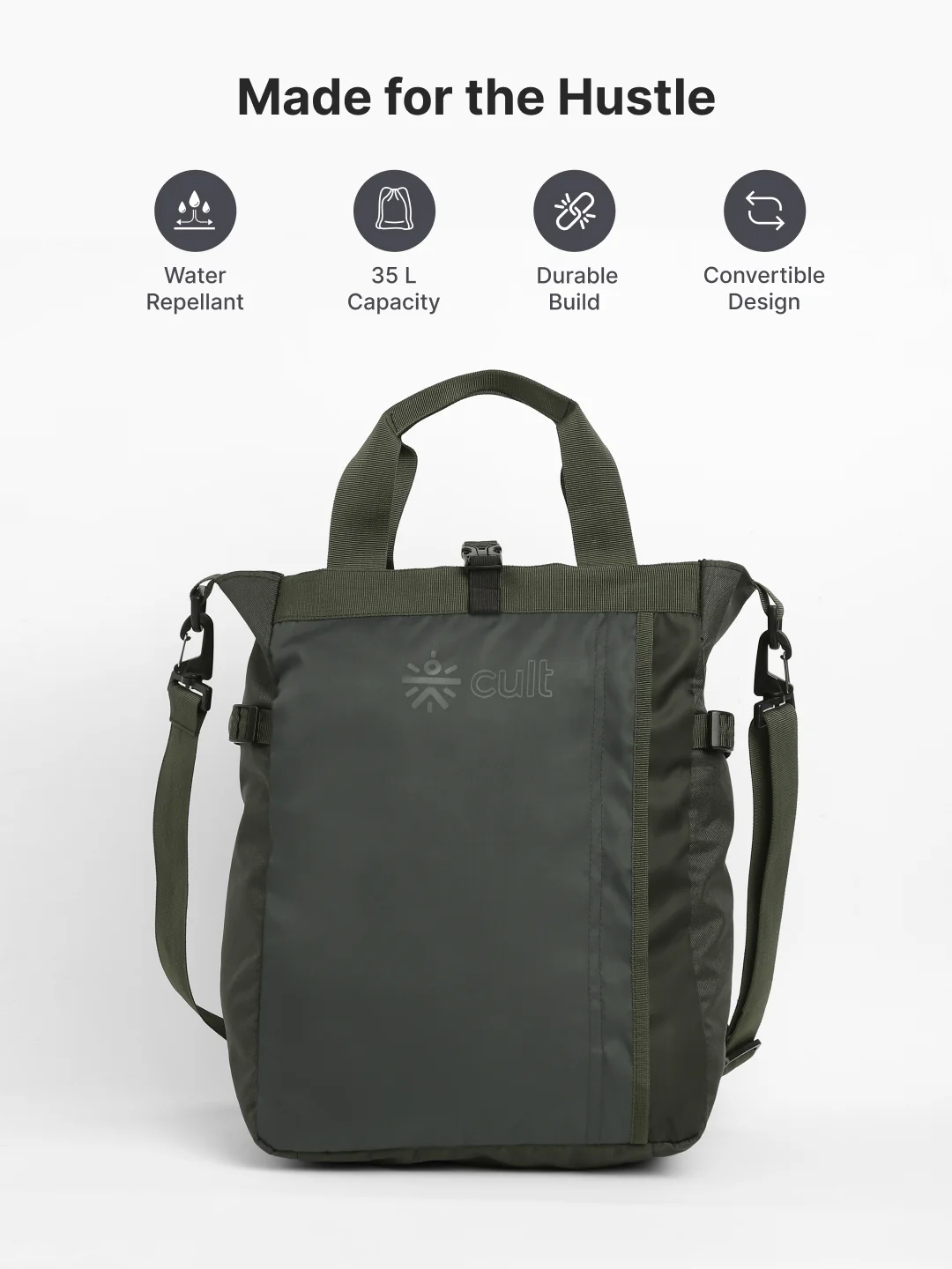Work to Play Laptop Backpack 35L - Water-Repellent, Multi-Functional Bag with Trolley Sleeve With Shoe Bag - Olive - Image 4