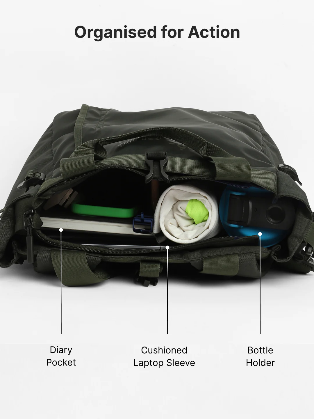 Work to Play Laptop Backpack 35L - Water-Repellent, Multi-Functional Bag with Trolley Sleeve With Shoe Bag - Olive - Image 5
