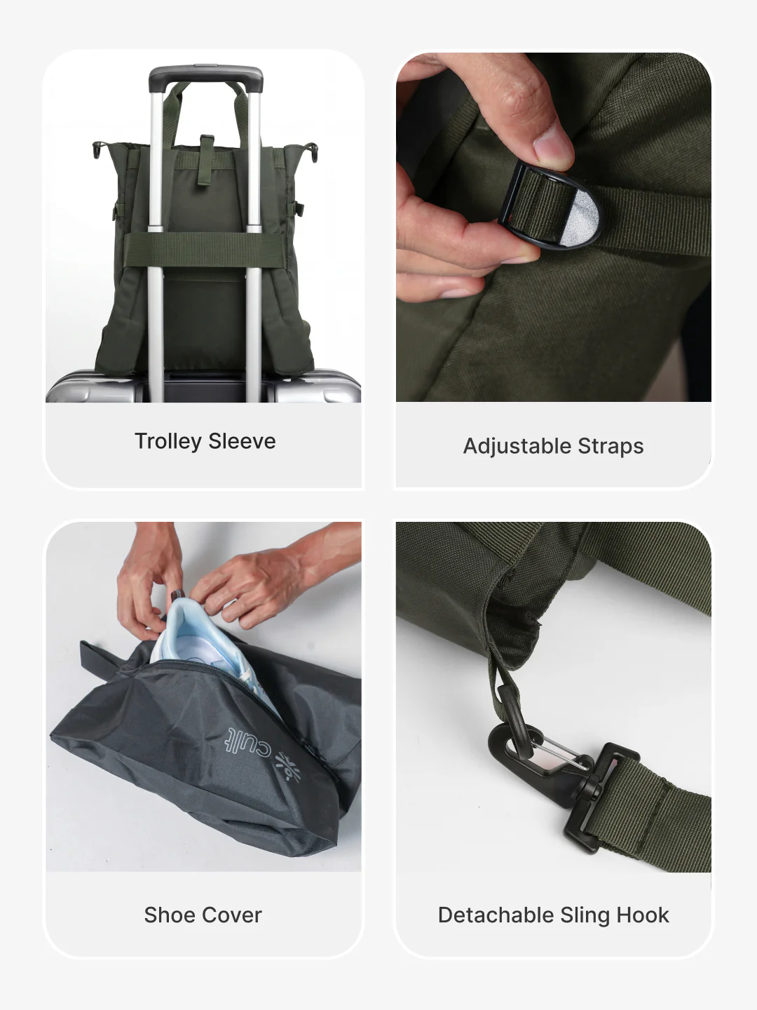 Work to Play Laptop Backpack 35L - Water-Repellent, Multi-Functional Bag with Trolley Sleeve With Shoe Bag - Olive - Image 7