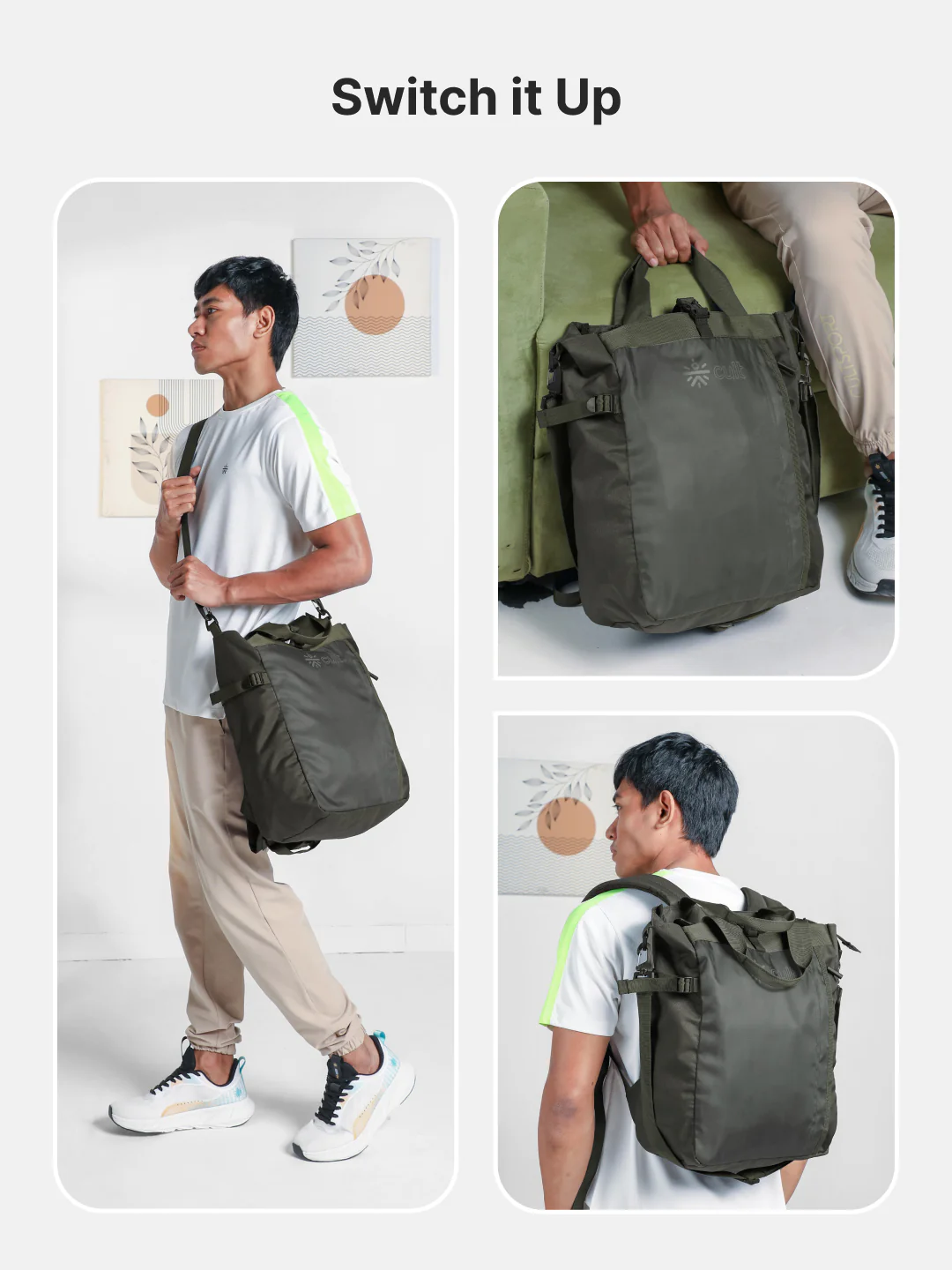 Work to Play Laptop Backpack 35L - Water-Repellent, Multi-Functional Bag with Trolley Sleeve With Shoe Bag - Olive - Image 8