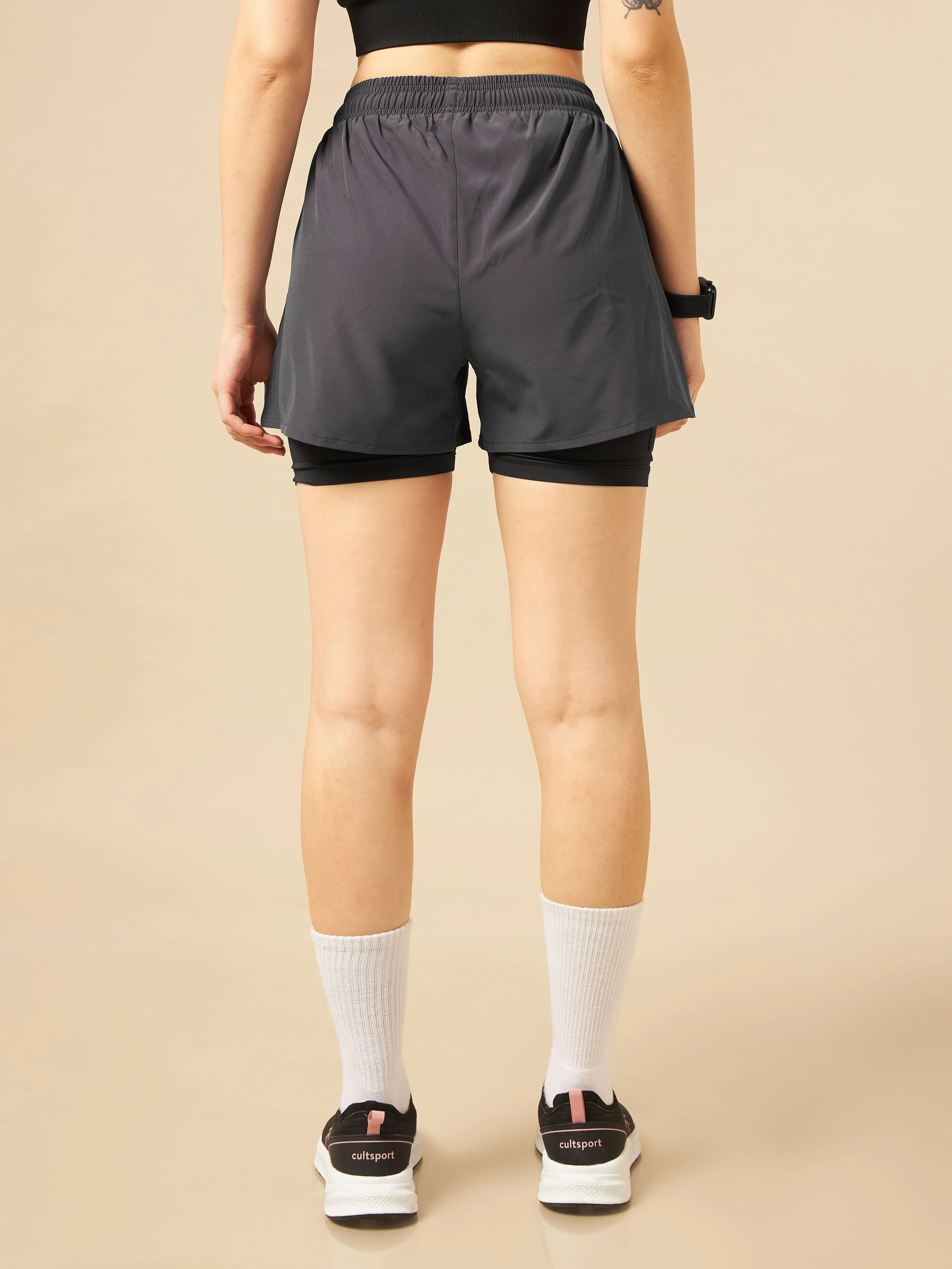 Workout Shorts with Inner Tights - Grey - Image 3