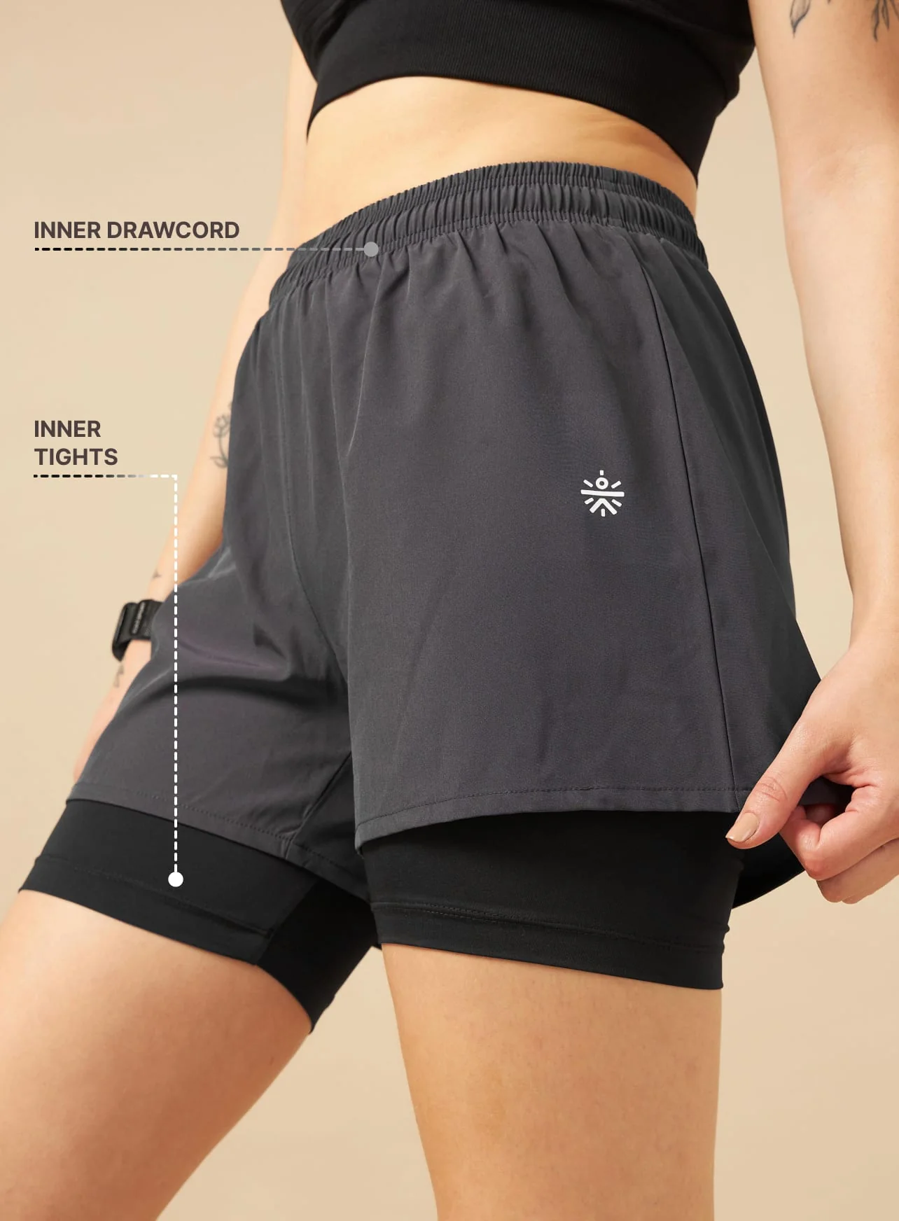 Workout Shorts with Inner Tights - Grey - Image 4