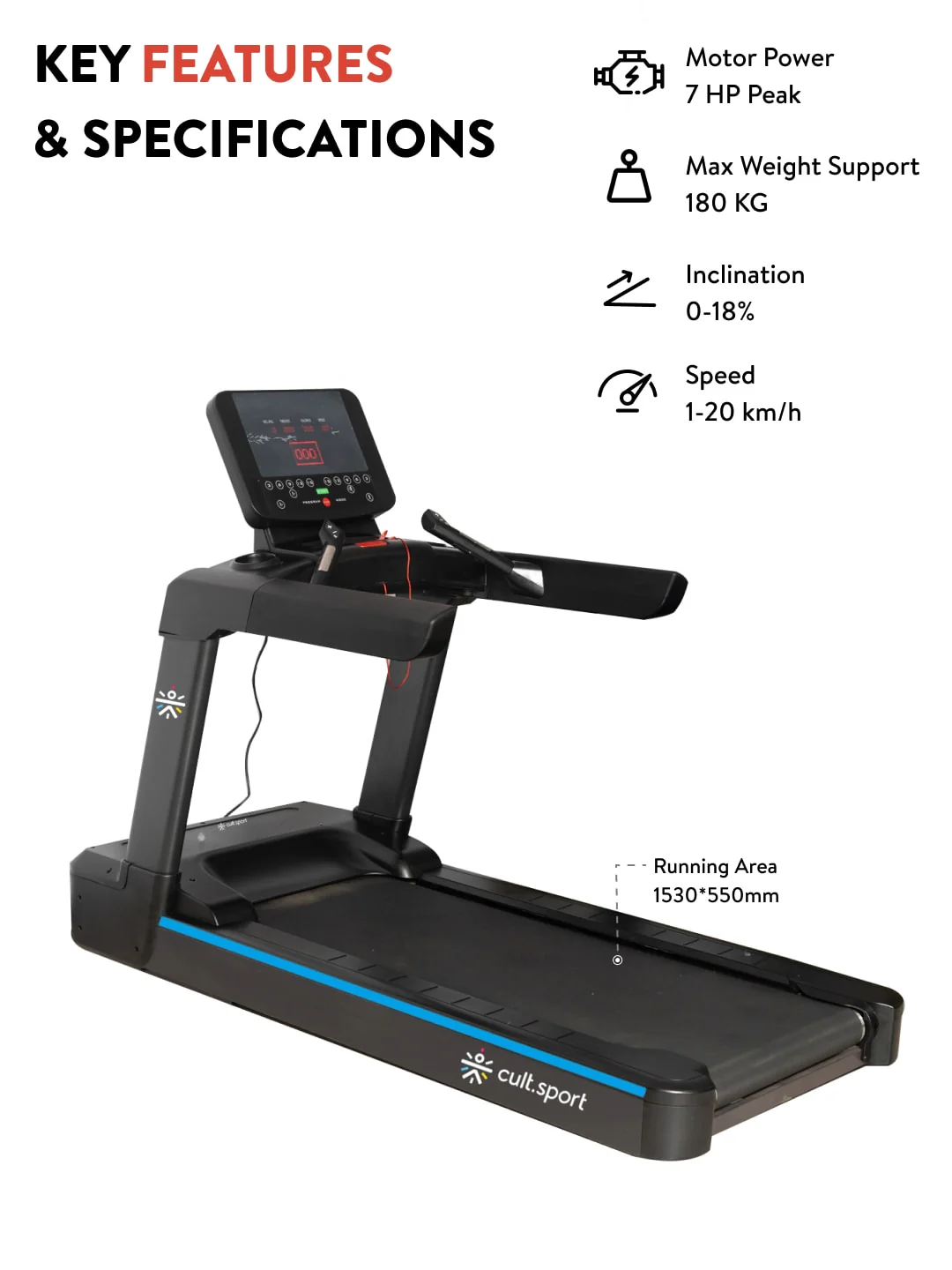 OptiRun Titan XZ8001S Treadmill | 7 HP Peak AC Motor | Max Weight-180kg | Max Speed-20kmph (with 6 months extended warranty) - Image 2