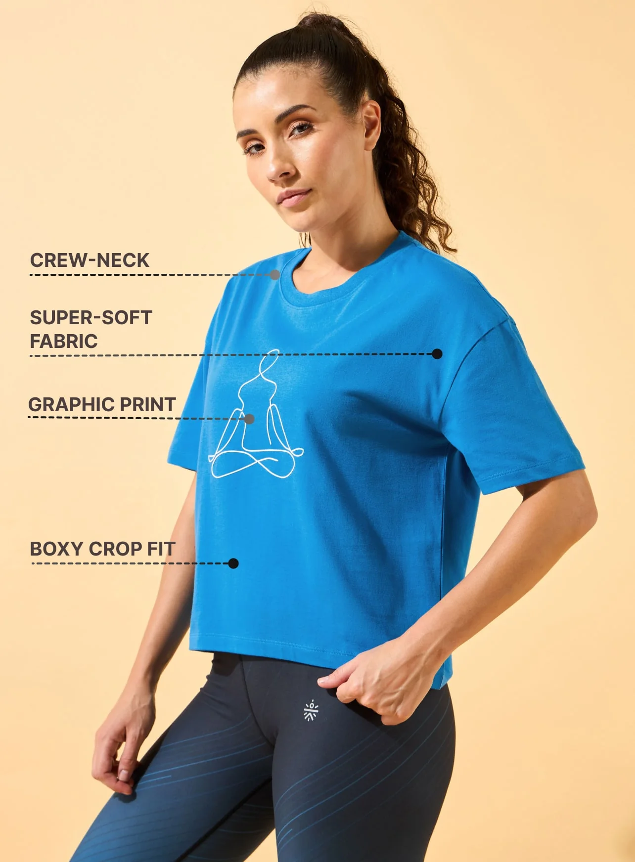 Yoga Caricature Print Cropped T-shirt - Image 3