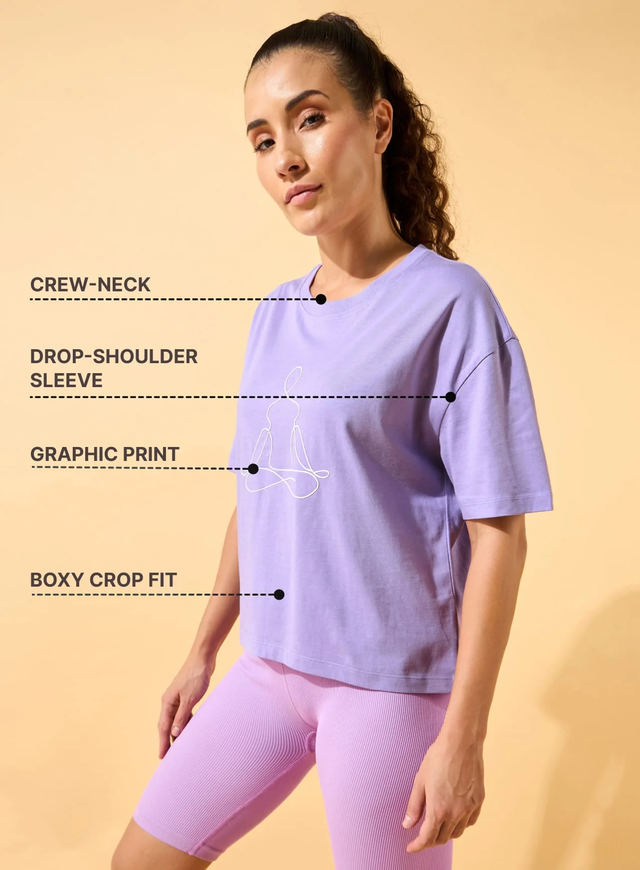 Yoga Caricature Print Cropped T-shirt - Image 4