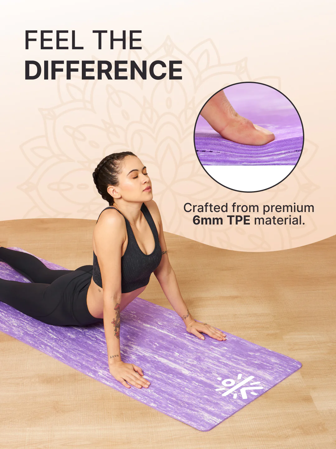 CULT TPE Yoga Mat 6mm with Carry Bag & Strap   Eco-Friendly, Non-Slip, Lightweight & Durable Exercise Mat for Yoga, Pilates, Meditation & Home Workouts   Lavender Marble Print - Image 6