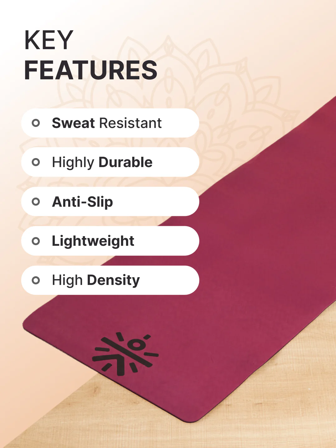 CULT TPE Yoga Mat 6mm with Carry Bag & Strap | Anti-Slip, Sweat Resistant, Lightweight & Durable Exercise Mat for Yoga, Pilates, Meditation & Home Workout   Purple Wine/Black - Image 4