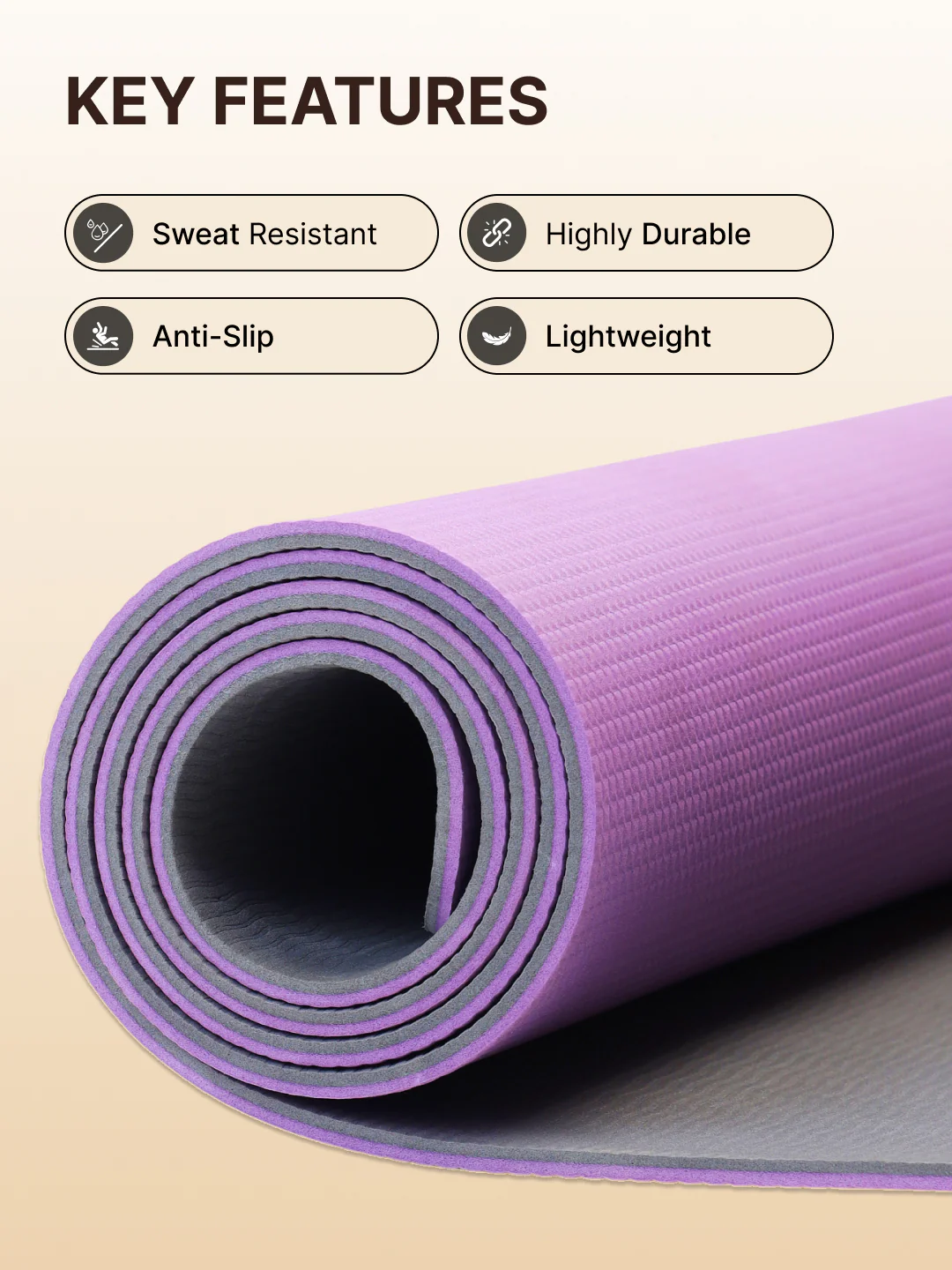 CULT EVA Yoga Mat 6mm with Carry Strap   Dual Color Lavender, Anti-Slip, Lightweight & Durable Exercise Mat for Yoga, Pilates, Meditation, Gym & Home Workouts - Image 4