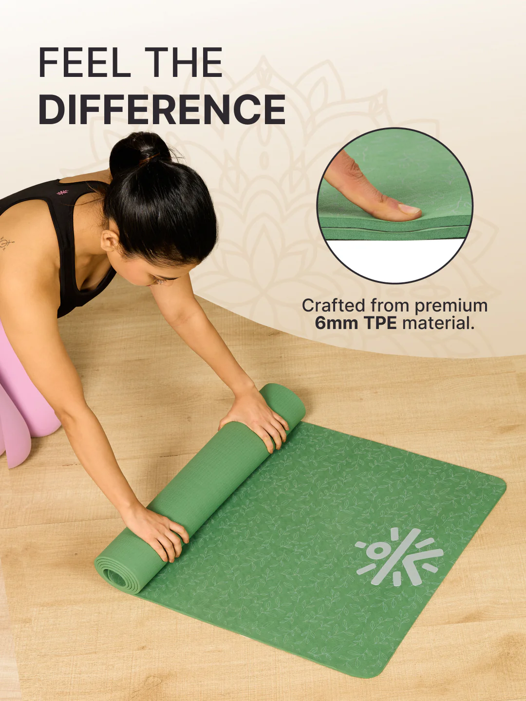 CULT TPE Yoga Mat 6mm with Carry Bag & Strap   Eco-Friendly, Non-Slip, Lightweight & Durable Exercise Mat for Yoga, Pilates, Meditation & Home Workouts   Olive - Image 6