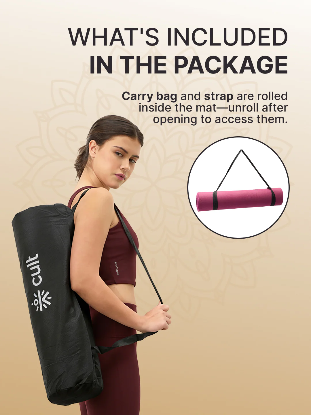 CULT TPE Yoga Mat 6mm with Carry Bag & Strap   Eco-Friendly, Non-Slip, Lightweight & Durable Exercise Mat for Yoga, Pilates, Meditation & Home Workouts   Purple Lotus Print - Image 7